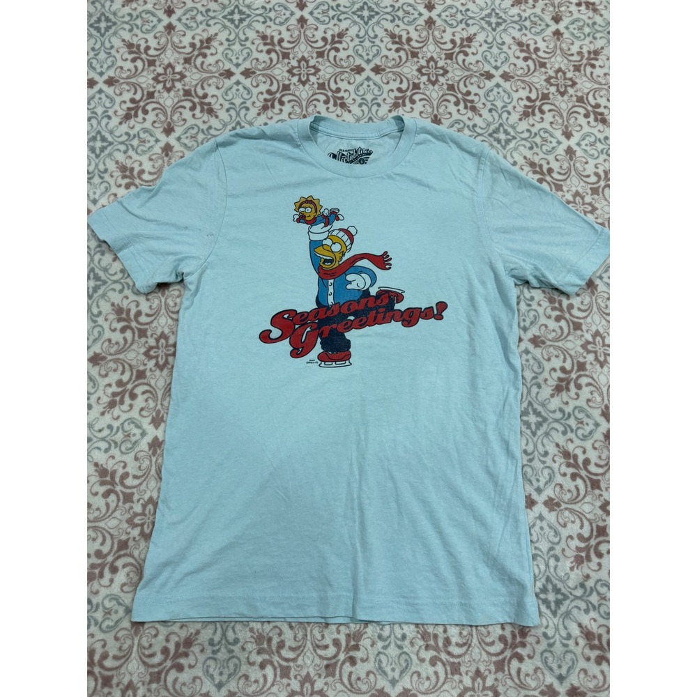 Old Navy The Simpsons Seasons Greetings Homer Maggie T-Shirt Light Blue Small